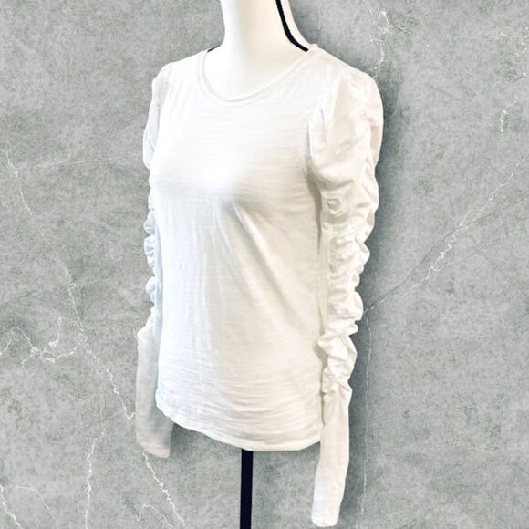 We The Free From Free People Natasha Ruched Ruffle Long Sleeve Tee ~ White Small - Picture 2 of 9